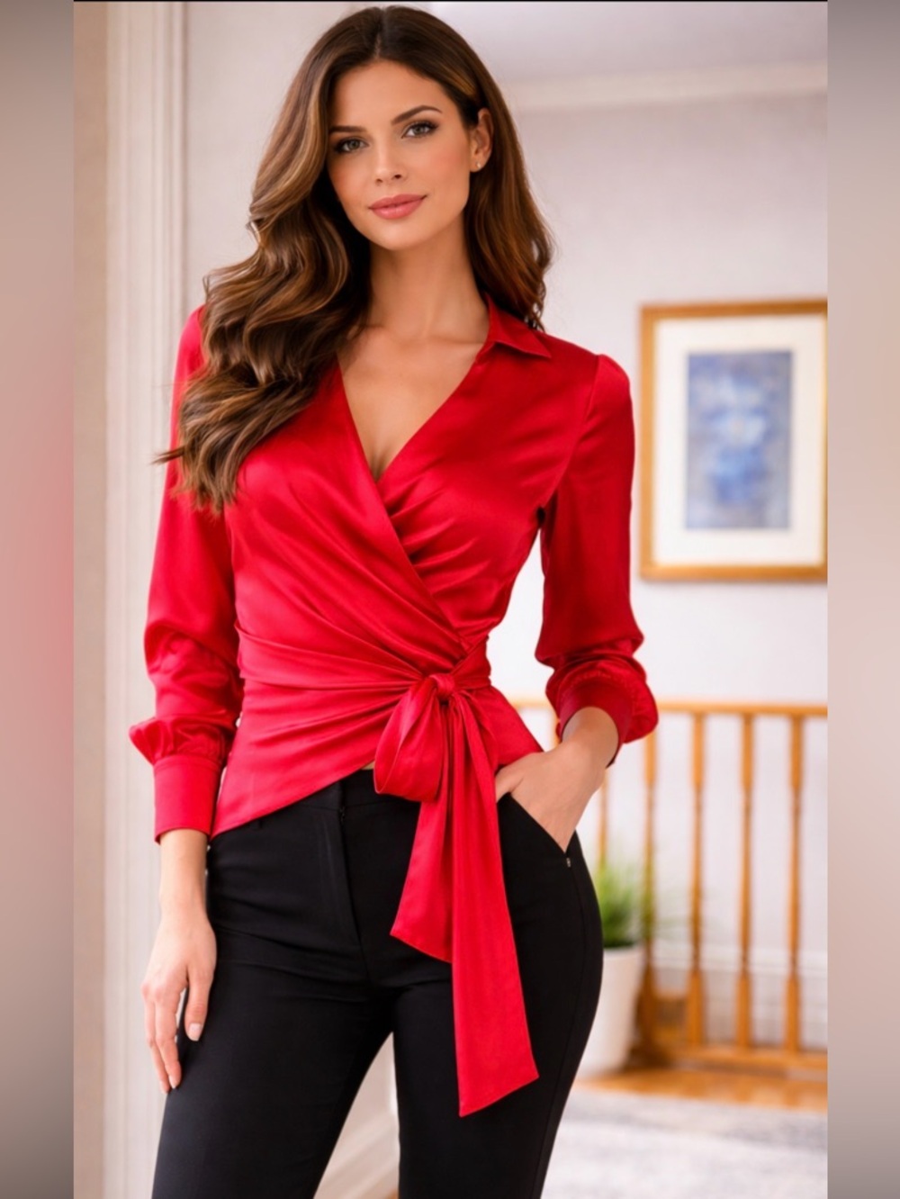 Ann Taylor Red Wrap Blouse